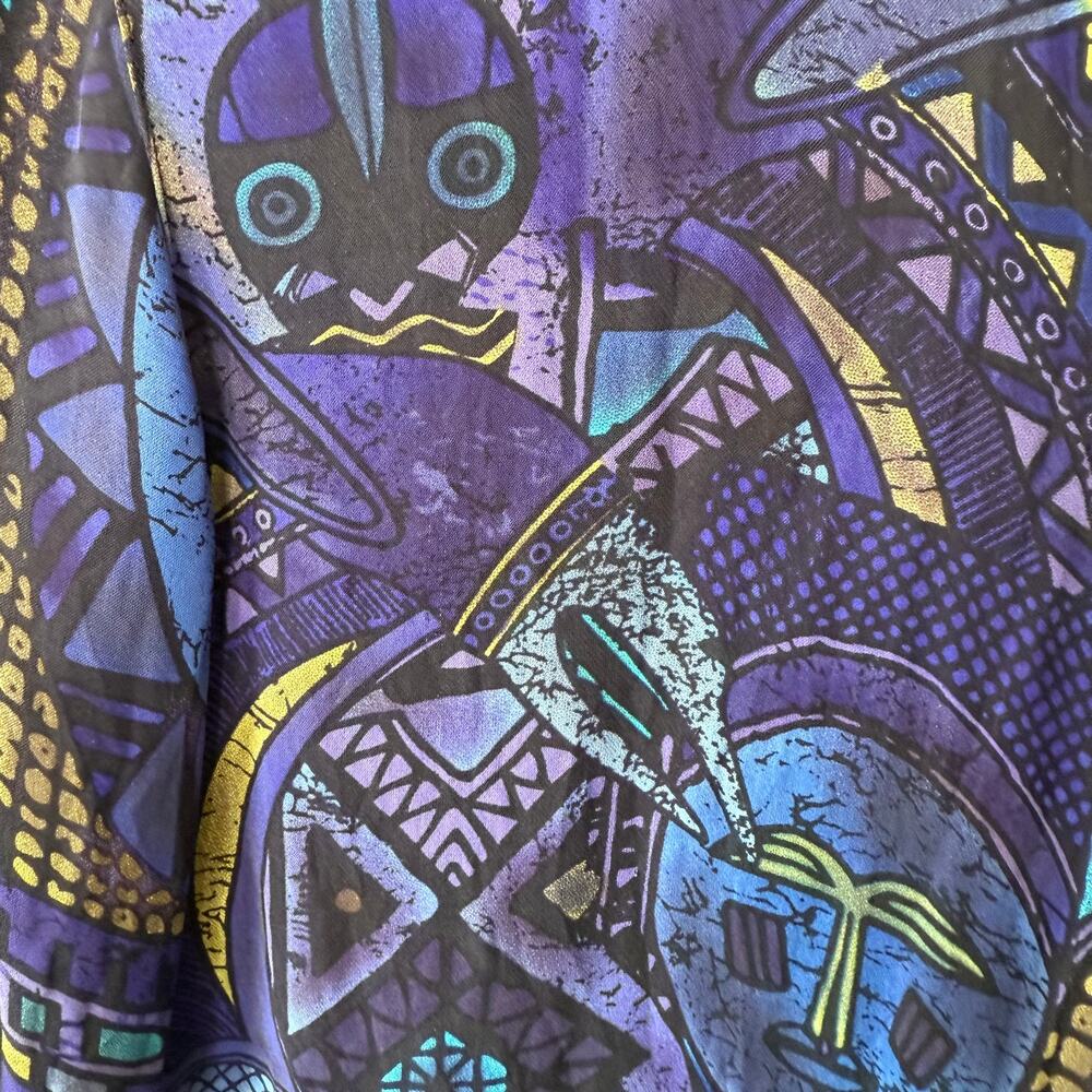 Chico's Design blouse 100% silk purple and blue artistic pattern Size XS - Picture 6 of 9